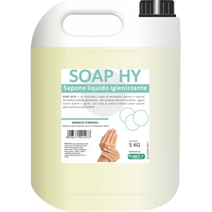 SOAP HY SAPONE LIQUIDO IGIENIZZANTE 5LT. Sapone lavamani a base di tensioattivi anfoteri. Agisce contro batteri e germi lasciand
