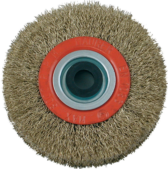 Spazzola a disco MM125X30 con foro e flange - filo acciaio ondulato ottonato spessore 0,3 mm. MAX 6000 R.P.M.