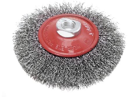 SPAZZOLA ACCIAIO CONICA VERTO - VERTO ART. 62H121. spazzola conica, punta inclinata, 115 mm x M14