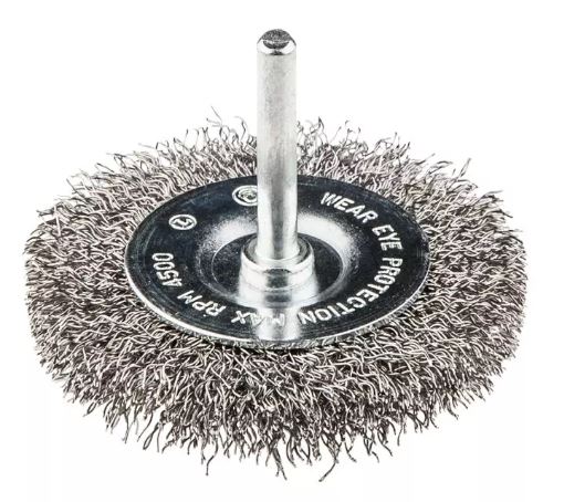 SPAZZOLA CIRCOLARE DA 75MM CON GAMBO (Diam. 6.25mm)  fili INOX