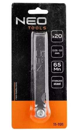 Spessimetro 20 lame (0,05 - 1,0 mm) 65MN / acciaio inox ART.11-191 NEO