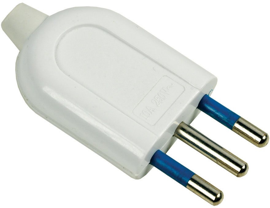 Spina BIANCA con spinotti allineati MAURER per uso civile 2P+T 10A