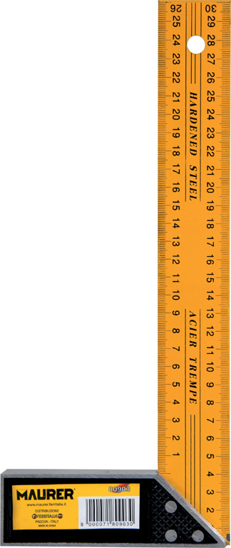 Squadra per falegnami mm200 MAURER - lama graduata in acciaio - base in alluminio