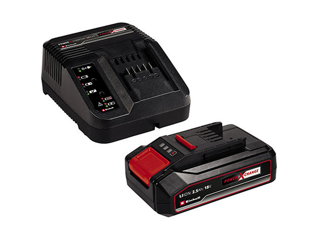 Starter Kit PXC composto da una batteria di sistema 2,5Ah e un caricabatteria rapido di sistema 18V (tempo di ricarica:50 minuti