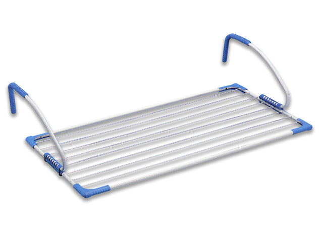 Stendipanni per balcone BREZZA 100. In acciaio trattato con polveri epossidiche. Agganci regolabili per ogni poggiolo. Peso 1,45