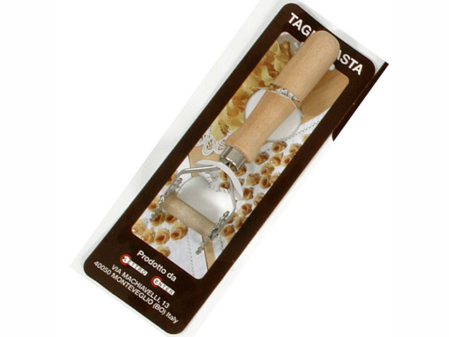 TAGLIAPASTA DENTATO 1 PISTA MM38. Tagliapasta con lame dentate in acciaio inox e manico in legno di faggio.