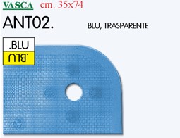TAPPETO ANTISCIVOLO PER VASCA e DOCCIA BLU 36X73CM. In morbido pvc con ventose antiscivolo.