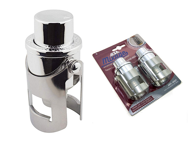 TAPPI CHAMPAGNE CON INDICATORE CONF. DA 2 PEZZI. L'aria viene pompata nella bottiglia grazie alla pompa d'aria integrata nel tap