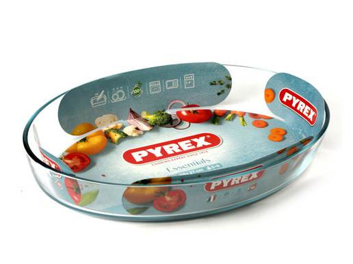 TEGLIA OVALE PYREX 21X13CM. Teglia ovale in vetro, utilizzabile in forno. Lavabile in lavastoviglie, antigraffio.