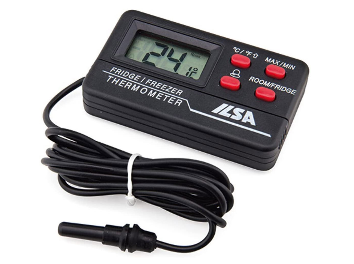 TERMOMETRO DIGITALE FRIGOTermometro professionale digitale per frigorifero, fornito di 2 sensori di rilevazione della temperatur