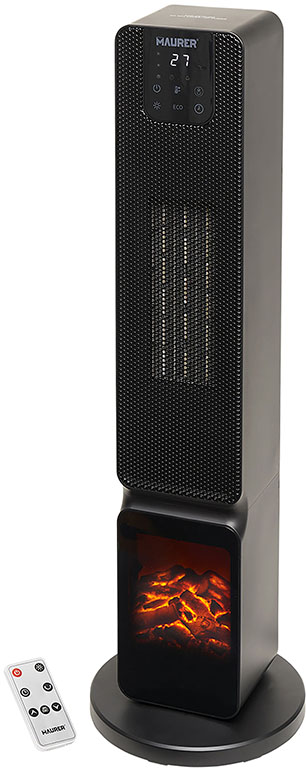 TERMOVENTILATORE A TORRE 2000W EFFETTO FIAMMA CON TEL.ECOMANDO MAURER 90015