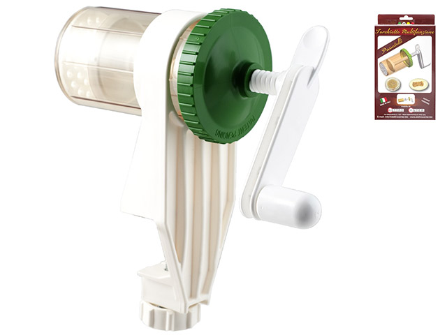 Torchietto multifunzione con impugnatura manuale standard, dotato di un disco estrusore per passatelli e/o schiacciapatate e/o m