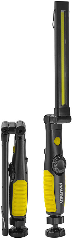 Torcia a LED MAURER ricaricabile - pieghevole a 270° e testa girevole a 360° - luce frontale ampia 400 Lumen, luce superiore 60 