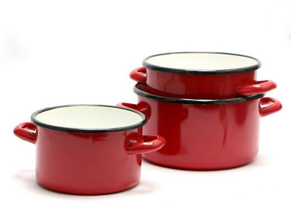 TRIS CASSERUOLE 2 manici, CM14/16/18. Tris casseruole smaltato rosso diametro 14, 16, 18 cm idonee per tutti i piani cottura inc