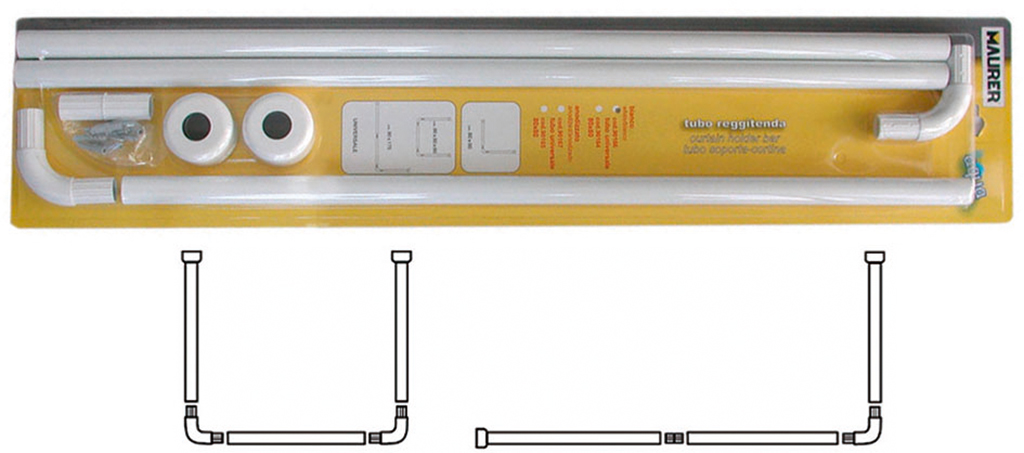 Tubo di sostegno MAURER per tenda doccia - tipo universale a U e a L - diam. 25 mm, in alluminio, finitura bianca - 80x80x80 cm 