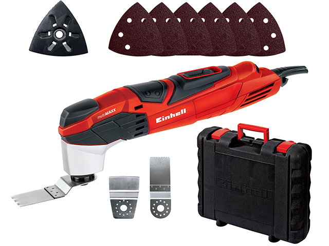 Utensile Multifunzione Multimaxx. Potenza 200W, numero giri 15000-21000/min, superficie levigante 90x90x90mm. Raschietto, plator