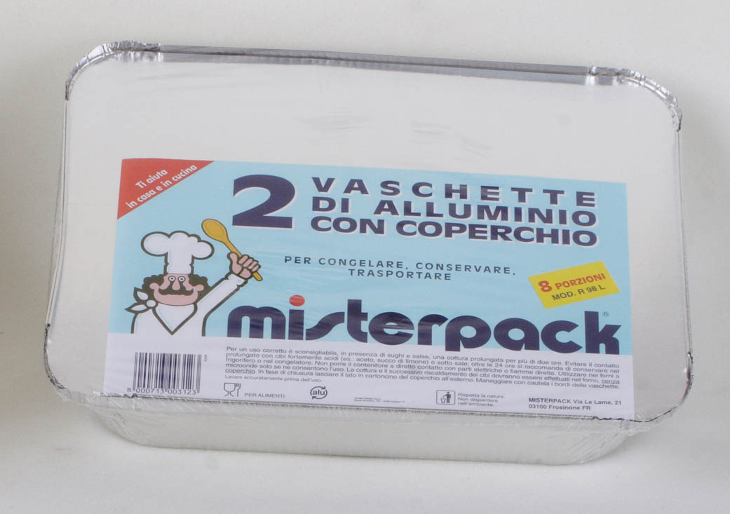 VASCHETTA IN ALLUMINIO 2 PEZZI, 3lt, 8 PORZIONI. Ideale per conservare e cuocerecon coperchio. 26X32XH5CM