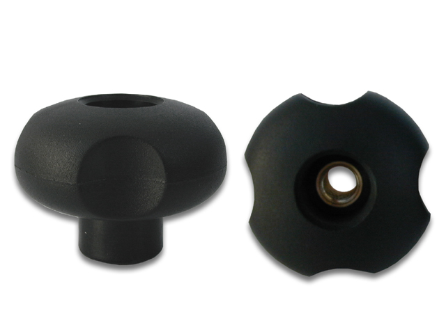 Volantino a 4 lobi MM40 M8 in materiale termoplastico, con boccola filettata passante. ART. 731