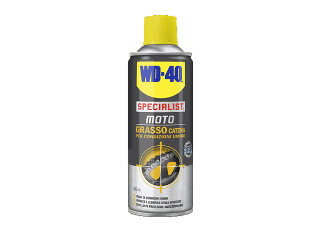 WD-40 MOTO grasso catena 400ML ideale in condizioni umide, aderisce e lubrifica senza schizzare, eccellente protezione anticorro