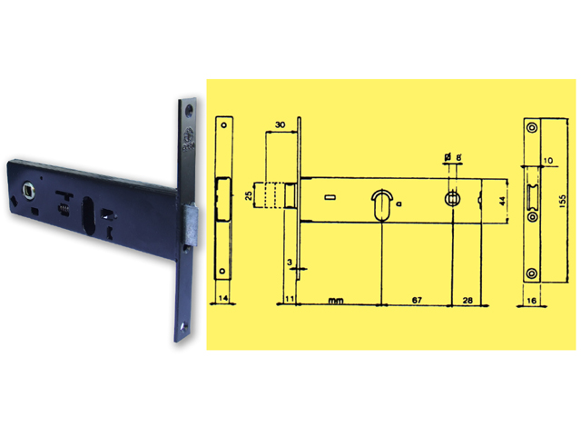 Yale 87002 E80 Silver Basic Serratura per porte in alluminio con fascia stretta, scrocco reversibile con catenaccio incorporato,