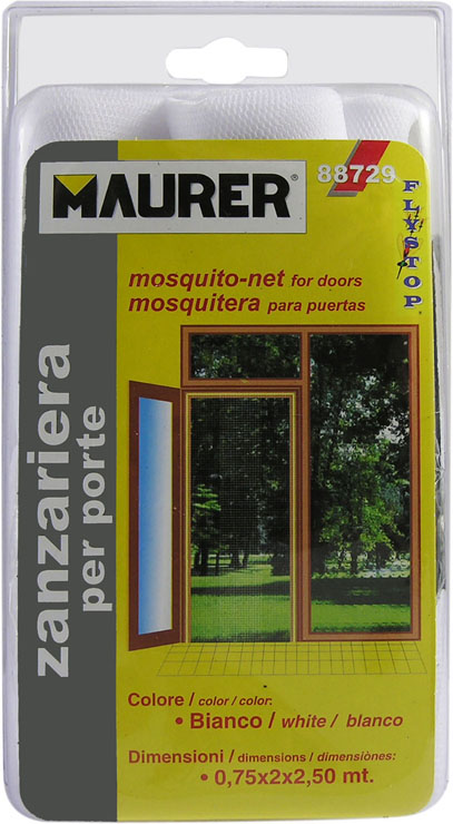 Zanzariera fissa per porte, MAURER - con fissaggio a velcro - rete in poliestere MT0,75X2,50