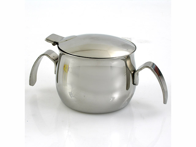 Zuccheriera / formaggiera in acciaio inox con coperchio incernierato e 2 manici. Linea Omnia. GRAMMI 350  ART. 86