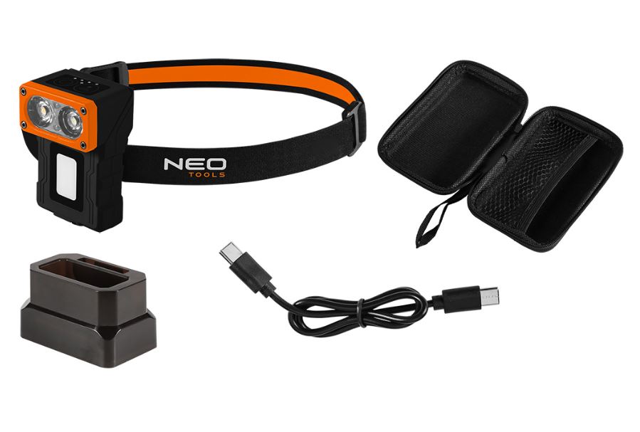 LAMPADA FRONTALE RICARICABILE CON BASE DI RICARICA - NEO TOOLS art. 99-127