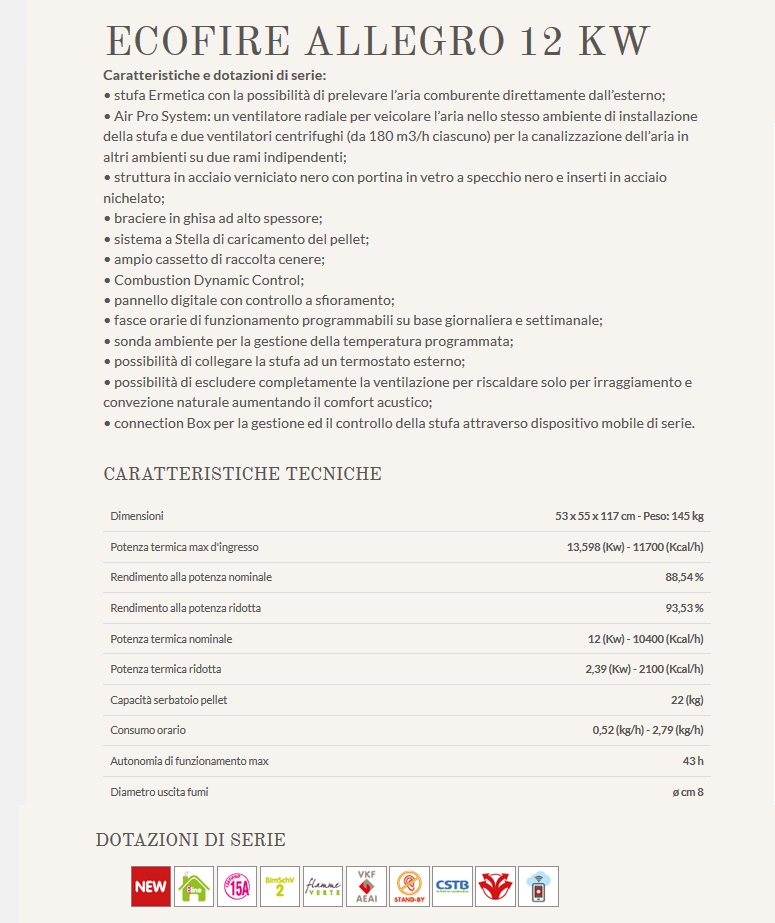 STUFA PELLET ALLEGRO 12 NE