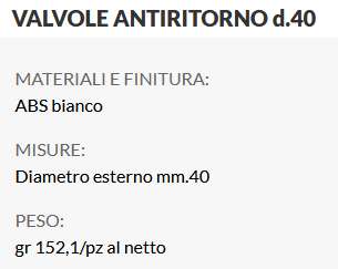 VALVOLA ANTI RITORNO diametro 40  