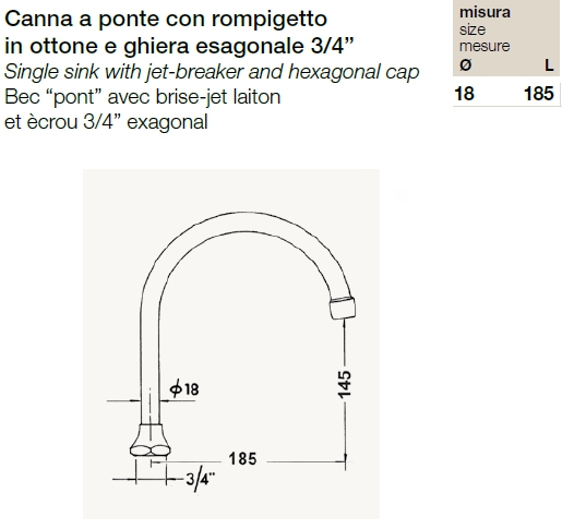 BOCCA A PONTE 3/4 diametro 18 L185