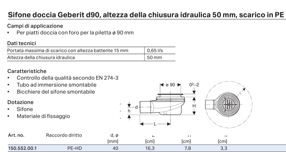 SIFONE DOCCIA 90 MM CROMO 