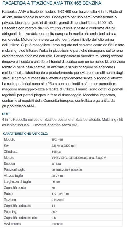 RASAERBA TRAZIONE TRX 465 