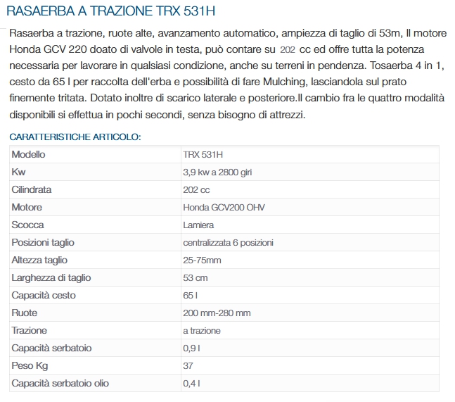 RASAERBA TRAZIONE TRX 531H