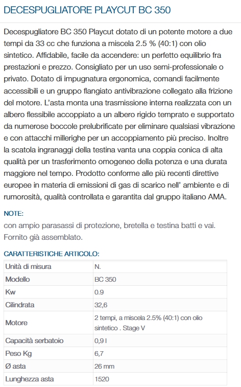 DECESPUGLIATORE BC350     