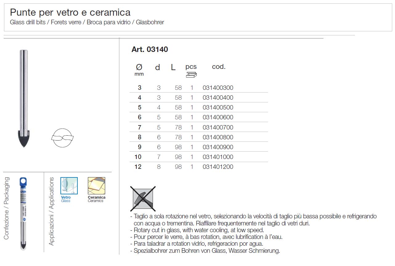 PUNTE X VETRO E CERAM. diametro 6 