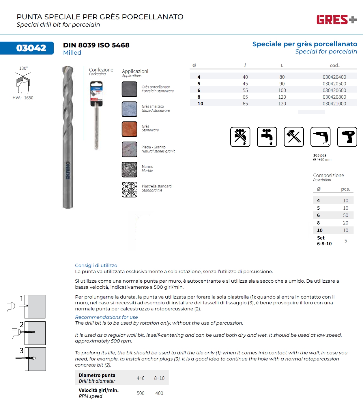 PUNTA SPEC GRES+PORCEL diametro  4