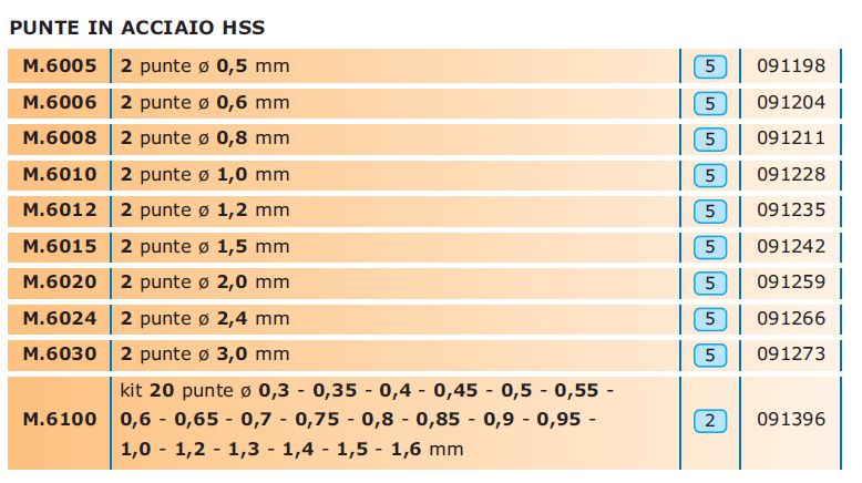 PUNTE HSS 2PZ diametro 1,0MM      