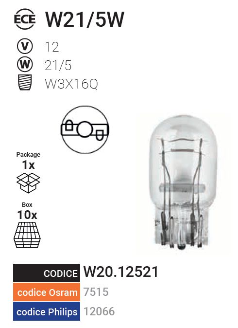 LAMP. VETRO W21/5W 12V 10P