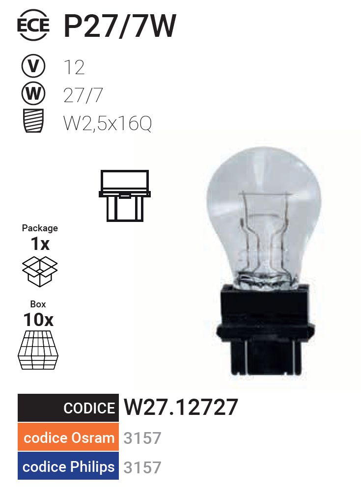 LAMPADA SF. P27/7W 12V 10P