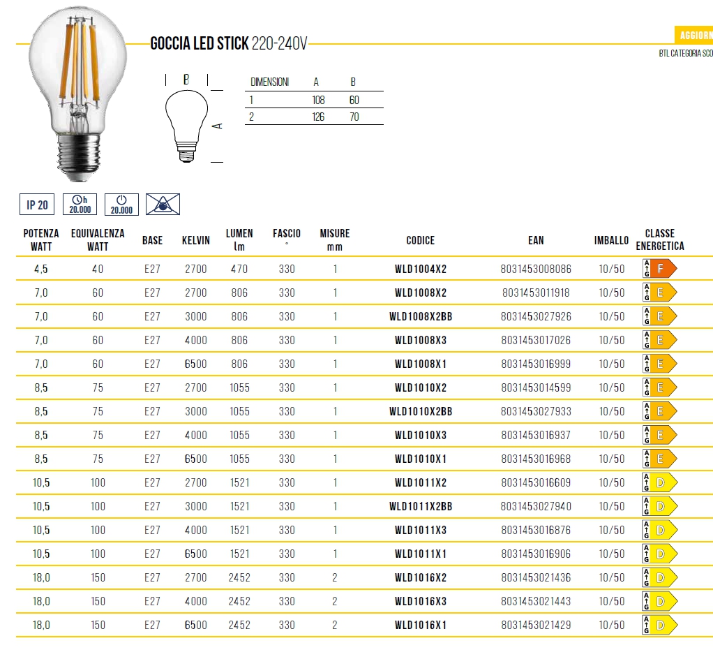 LAMP GOCCIA FIL E27 7W CA 