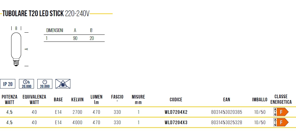 LAMP TUBOL FI/L E14 4.5WCA