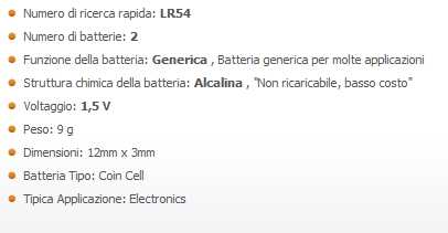 DURACELL BATT LR54 BL/2 PZ