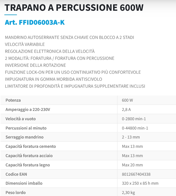 TRAPANO PERCUS 600W MA/AUT