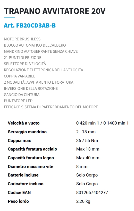 TRAPANO AVVITATOR 20V NUDO