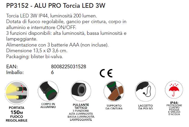 TORCIA LED ALLUM 13cm200LM
