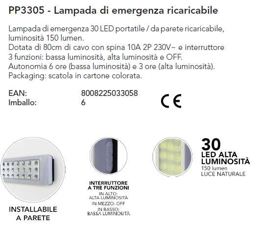 LAMPADA EMERG 30LED A MURO