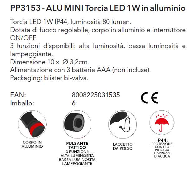 TORCIA LED ALLUM 10cm 80LM