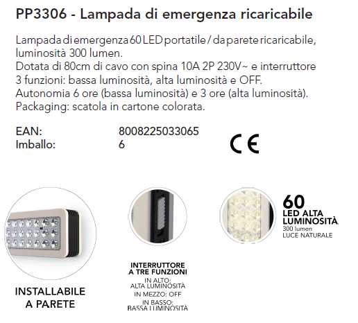 LAMPADA EMERG 60LED A MURO