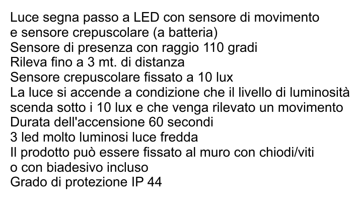 LUCE SEGNAPAS C/SEN MOV BA