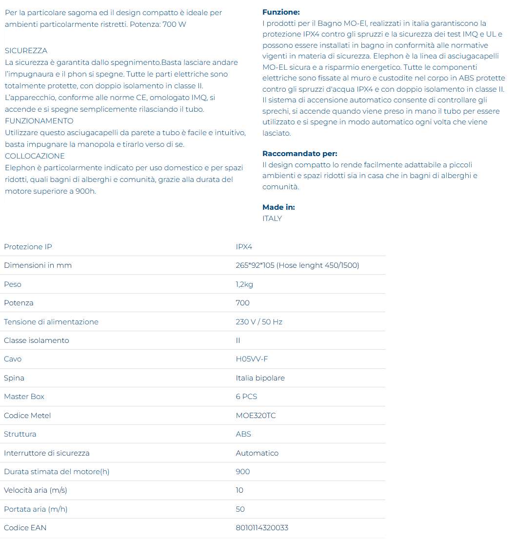 ASCIUGACAP. ELEPHON 320TC 